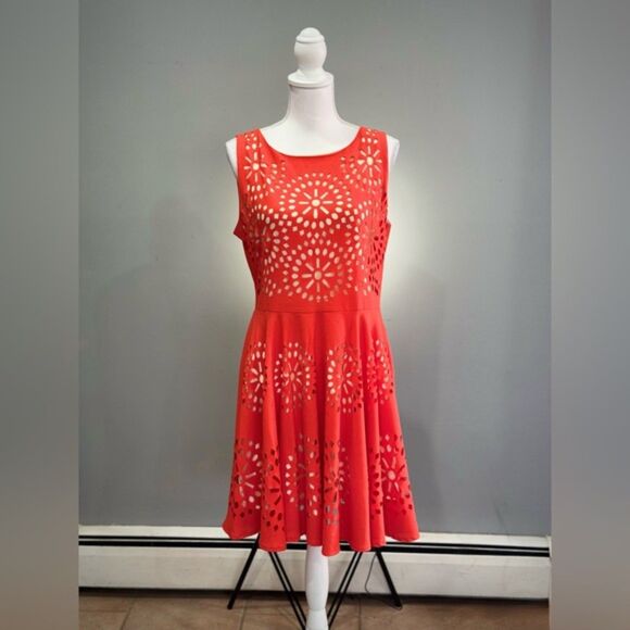 CLEARANCE! Orange Aryeh Laser Cutout A-Line Dress Size L EUC - Picture 1 of 4